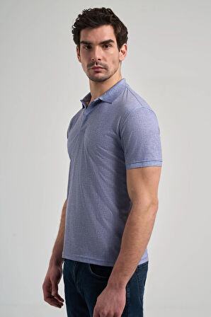 Lacivert Kısa Kol Baskılı Pike Polo Yaka Cepsiz esnek Casual Slim Fit Tişört 1011250151