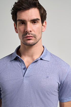 Lacivert Kısa Kol Baskılı Pike Polo Yaka Cepsiz esnek Casual Slim Fit Tişört 1011250151