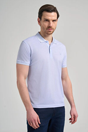 Koyu Mavi Kısa Kol Baskılı Pike Polo Yaka Cepsiz esnek Casual Slim Fit Tişört 1011250151