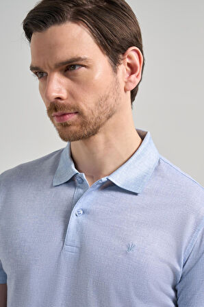 Mavi Kısa Kol Baskılı Pike Polo Yaka Cepsiz esnek Casual Slim Fit Tişört 1011250151