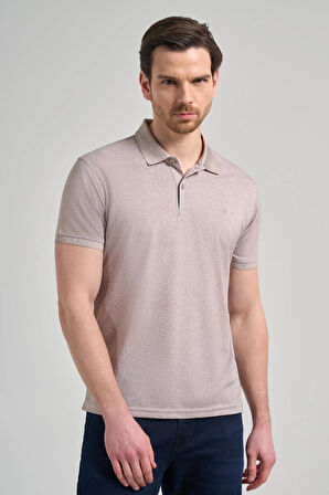 Koyu Vizon Kısa Kol Baskılı Pike Polo Yaka Cepsiz esnek Casual Slim Fit Tişört 1011250151
