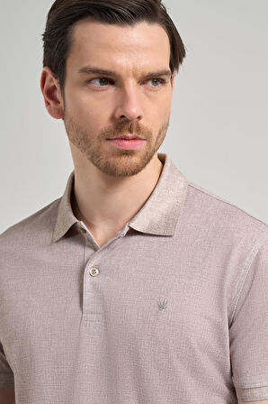 Koyu Vizon Kısa Kol Baskılı Pike Polo Yaka Cepsiz esnek Casual Slim Fit Tişört 1011250151