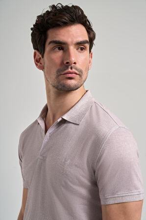 Koyu Bej Kısa Kol Baskılı Pike Polo Yaka Cepsiz esnek Casual Slim Fit Tişört 1011250151