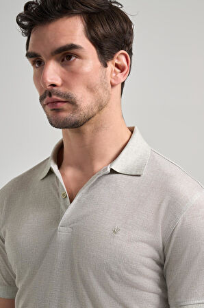 Açık Yeşil Kısa Kol Baskılı Pike Polo Yaka Cepsiz esnek Casual Slim Fit Tişört 1011250151