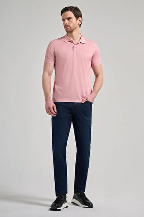 Pudra Kısa Kol Baskılı Pike Polo Yaka Cepsiz esnek Casual Slim Fit Tişört 1011250151