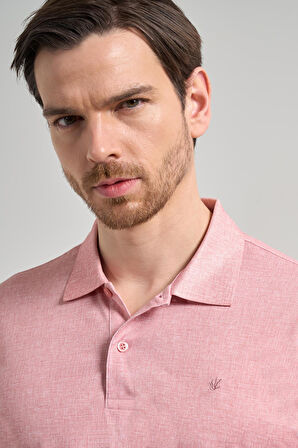 Pudra Kısa Kol Baskılı Pike Polo Yaka Cepsiz esnek Casual Slim Fit Tişört 1011250151