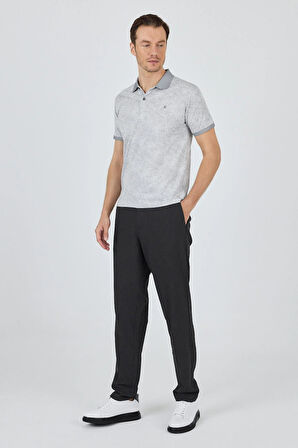 Gri Kısa Kol Baskılı Pike Polo Yaka Cepsiz esnek Casual Slim Fit Tişört 1011250152