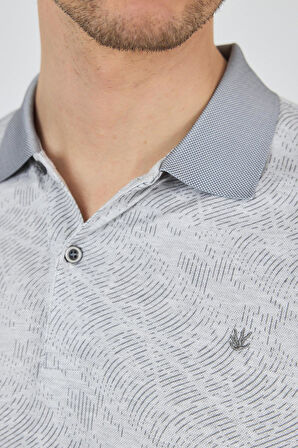Gri Kısa Kol Baskılı Pike Polo Yaka Cepsiz esnek Casual Slim Fit Tişört 1011250152