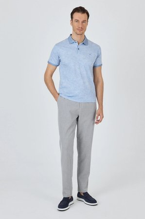 Koyu Mavi Kısa Kol Baskılı Pike Polo Yaka Cepsiz esnek Casual Slim Fit Tişört 1011250152