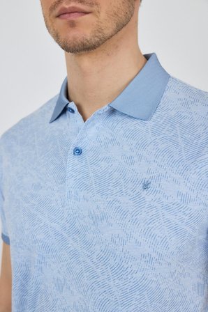 Koyu Mavi Kısa Kol Baskılı Pike Polo Yaka Cepsiz esnek Casual Slim Fit Tişört 1011250152