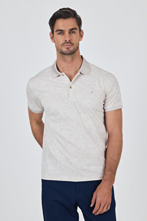 Açık Bej Kısa Kol Baskılı Pike Polo Yaka Cepsiz esnek Casual Slim Fit Tişört 1011250152