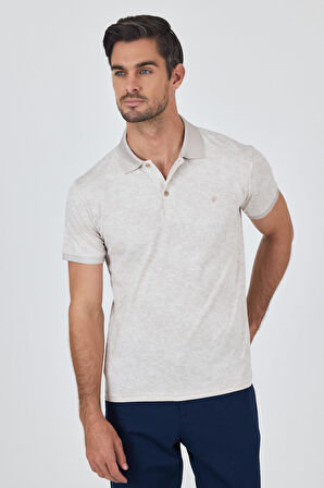 Açık Bej Kısa Kol Baskılı Pike Polo Yaka Cepsiz esnek Casual Slim Fit Tişört 1011250152