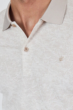 Açık Bej Kısa Kol Baskılı Pike Polo Yaka Cepsiz esnek Casual Slim Fit Tişört 1011250152