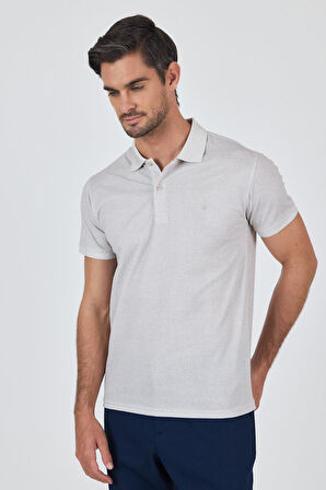 Açık Bej Kısa Kol Baskılı Pike Polo Yaka Cepsiz esnek Casual Slim Fit Tişört 1011250153