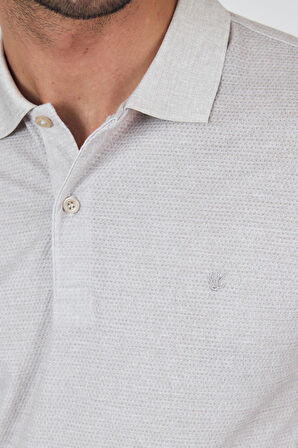 Açık Bej Kısa Kol Baskılı Pike Polo Yaka Cepsiz esnek Casual Slim Fit Tişört 1011250153