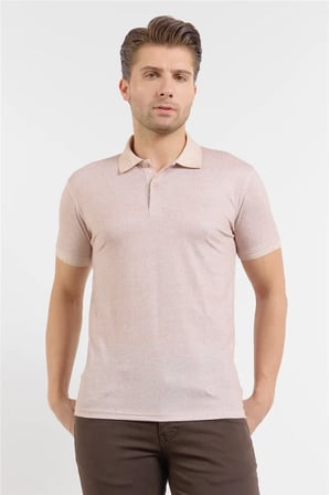 Koyu Bej Kısa Kol Baskılı Pike Polo Yaka Cepsiz esnek Casual Slim Fit Tişört 1011250153