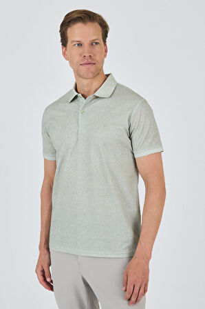 Açık Yeşil Kısa Kol Baskılı Pike Polo Yaka Cepsiz esnek Casual Slim Fit Tişört 1011250153