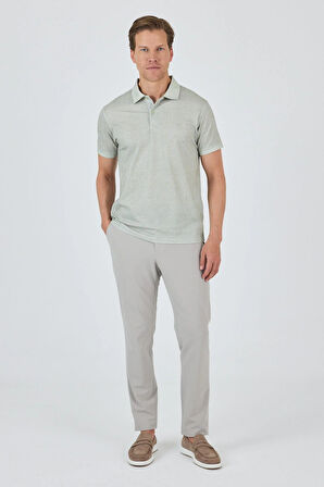 Açık Yeşil Kısa Kol Baskılı Pike Polo Yaka Cepsiz esnek Casual Slim Fit Tişört 1011250153