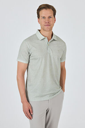 Açık Yeşil Kısa Kol Baskılı Pike Polo Yaka Cepsiz esnek Casual Slim Fit Tişört 1011250153