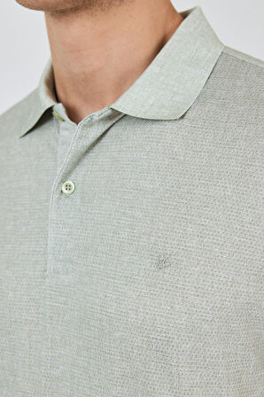 Açık Yeşil Kısa Kol Baskılı Pike Polo Yaka Cepsiz esnek Casual Slim Fit Tişört 1011250153