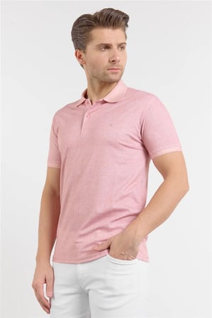 Pudra Kısa Kol Baskılı Pike Polo Yaka Cepsiz esnek Casual Slim Fit Tişört 1011250153