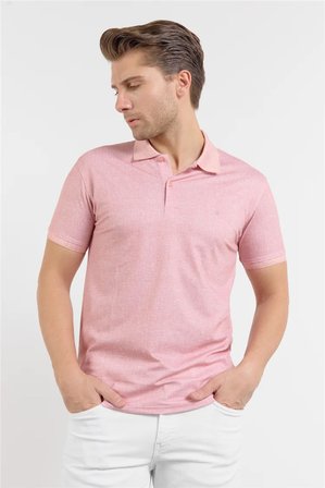Pudra Kısa Kol Baskılı Pike Polo Yaka Cepsiz esnek Casual Slim Fit Tişört 1011250153