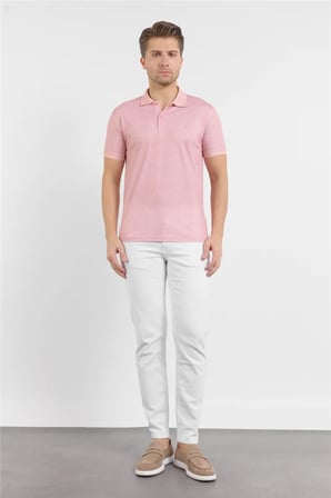 Pudra Kısa Kol Baskılı Pike Polo Yaka Cepsiz esnek Casual Slim Fit Tişört 1011250153