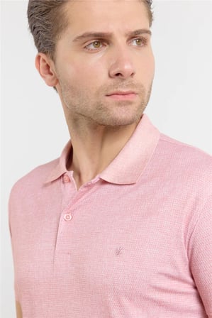 Pudra Kısa Kol Baskılı Pike Polo Yaka Cepsiz esnek Casual Slim Fit Tişört 1011250153