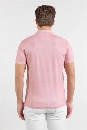 Pudra Kısa Kol Baskılı Pike Polo Yaka Cepsiz esnek Casual Slim Fit Tişört 1011250153