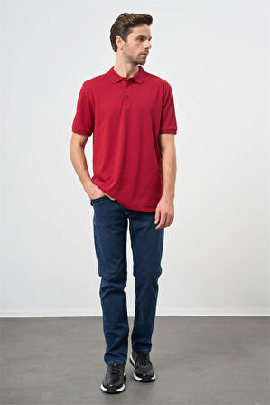 Bordo Kısa Kol Düz Pike Polo Yaka Casual Slim Fit Tişört 1011240900