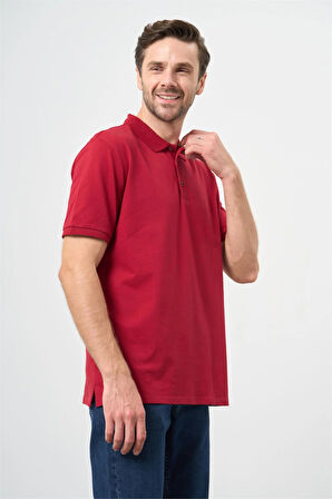 Bordo Kısa Kol Düz Pike Polo Yaka Casual Slim Fit Tişört 1011240900