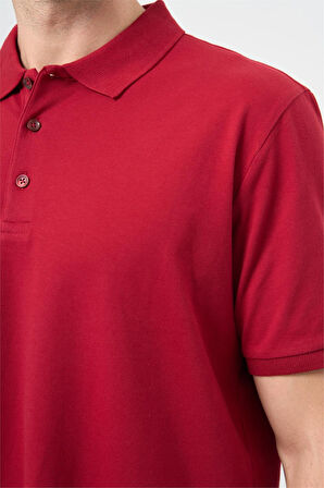 Bordo Kısa Kol Düz Pike Polo Yaka Casual Slim Fit Tişört 1011240900