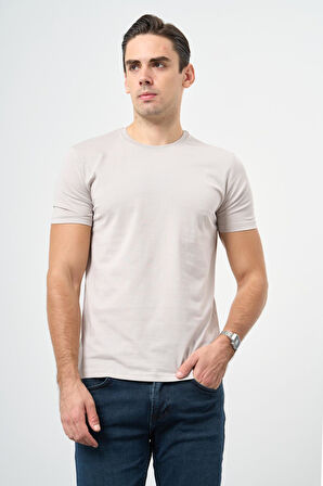 Gri Kısa Kol Düz Bez Ayağı Bisiklet Yaka Casual Slim Fit Tişört 1011245193