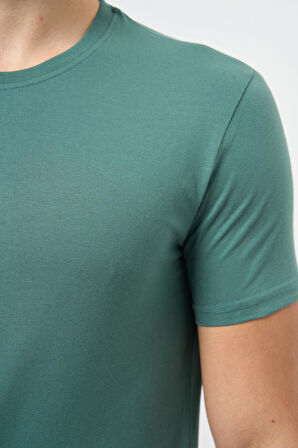 Haki Kısa Kol Düz Bez Ayağı Bisiklet Yaka Casual Slim Fit Tişört 1011245193