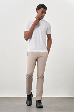 Beyaz Kısa Kol Düz Pike Polo Yaka Cepsiz Pamuk Casual Slim Fit Tişört 1011245900_600