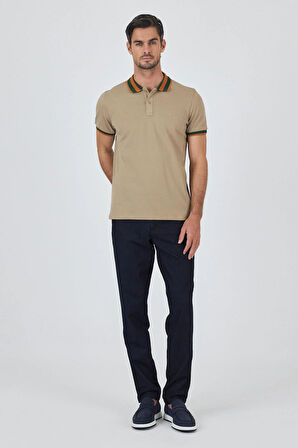 Bej Kısa Kol Düz Pike Polo Yaka Cepsiz Pamuk Casual Slim Fit Tişört 1011250103_591