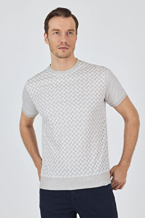 Kısa Kol Baskılı İnterlok Bisiklet Yaka Cepsiz Pamuklu Slim Fit Tişört 1011250124