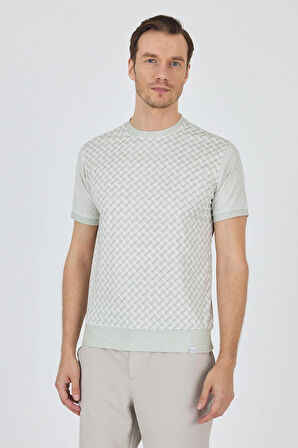 Kısa Kol Baskılı İnterlok Bisiklet Yaka Cepsiz Pamuklu Slim Fit Tişört 1011250124