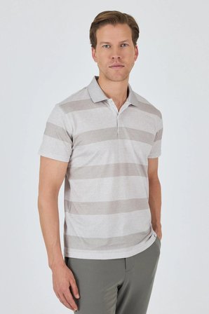 Kısa Kol Desenli Pike Polo Yaka Cepsiz Slim Fit Tişört 1011250128