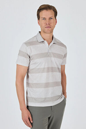 Kısa Kol Desenli Pike Polo Yaka Cepsiz Slim Fit Tişört 1011250128