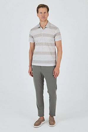 Kısa Kol Desenli Pike Polo Yaka Cepsiz Slim Fit Tişört 1011250128