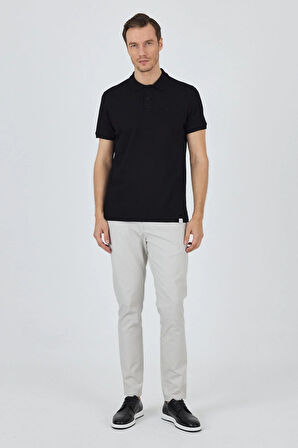 Siyah Kısa Kol Düz Pike Polo Yaka Cepsiz Pamuk Casual Slim Fit Tişört 1011250157_001