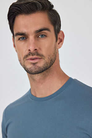 Mavi Kısa Kol Bisiklet Yaka Cepsiz Pamuk Casual Slim Fit Tişört 1011250158