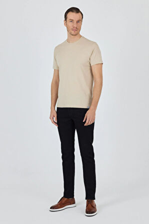 Bej Kısa Kol Bisiklet Yaka Cepsiz Pamuk Casual Slim Fit Tişört 1011250158