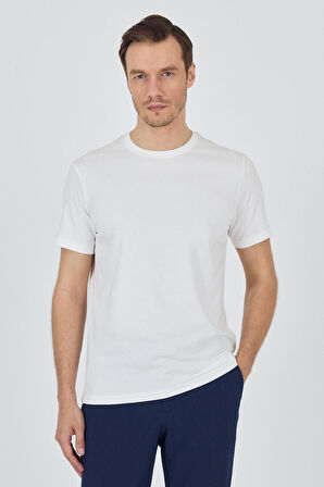 Açık Krem Kısa Kol Bisiklet Yaka Cepsiz Pamuk Casual Slim Fit Tişört 1011250158