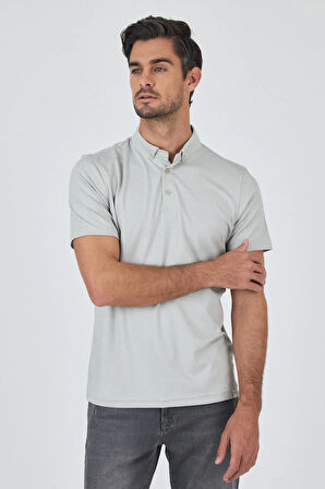Gri Kısa Kol Düz Suprem Polo Yaka Cepsiz Pamuklu Casual Slim Fit Tişört 1011250160_601
