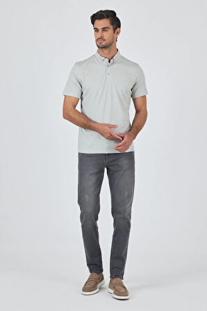 Gri Kısa Kol Düz Suprem Polo Yaka Cepsiz Pamuklu Casual Slim Fit Tişört 1011250160_601