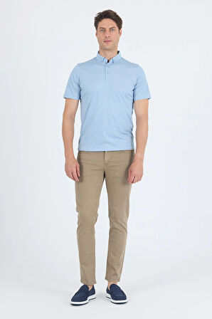 Açık Mavi Kısa Kol Düz Suprem Polo Yaka Cepsiz Pamuklu Casual Slim Fit Tişört 1011250160_603