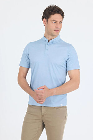 Açık Mavi Kısa Kol Düz Suprem Polo Yaka Cepsiz Pamuklu Casual Slim Fit Tişört 1011250160_603
