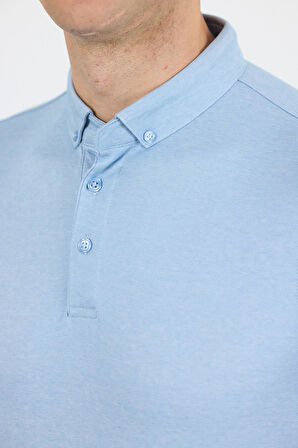 Açık Mavi Kısa Kol Düz Suprem Polo Yaka Cepsiz Pamuklu Casual Slim Fit Tişört 1011250160_603